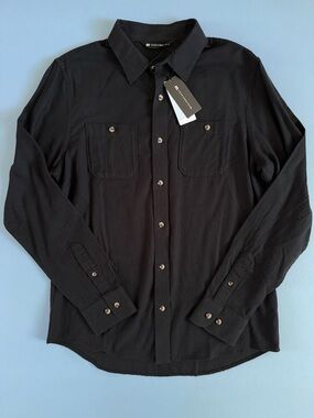 NWT Travis Mathew Cloud Flannel Button-Up Black Cotton Mens Long Sleeve